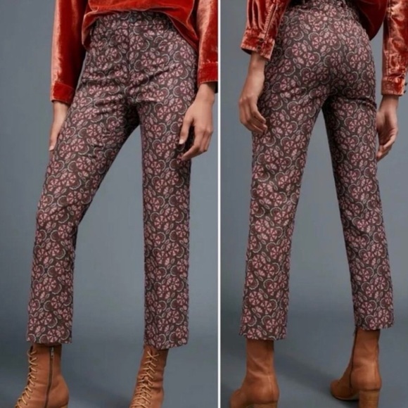 Anthropologie Pants - Anthropologie The Essential Slim Floral Jacquard Ankle Length Pant 10 Brown